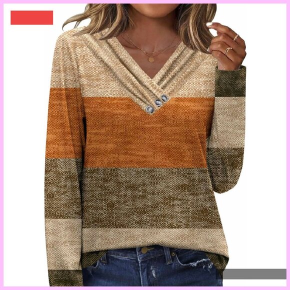 Women's Fall Tunic Long Sleeve Top Loose Casual Blouse Decor Button - Picture 1 of 4